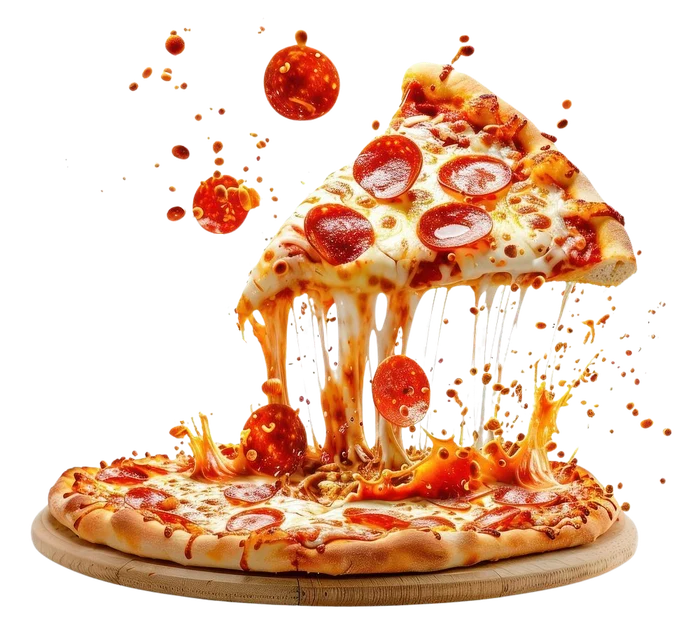 Pepperoni pizza with a cheese pull at SLYCE Pizza Cafe